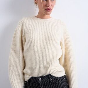 Topshop Cream Knit Sweater - Rib Puff Sleeve Sweater